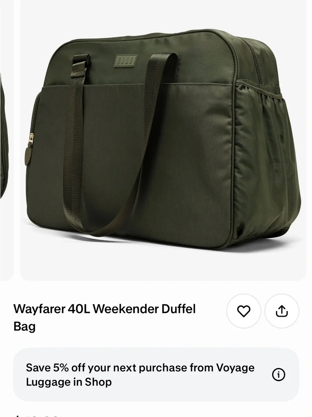 🧳 ELLE Wayfarer 40L Weekender Duffel Bag - Olive Green